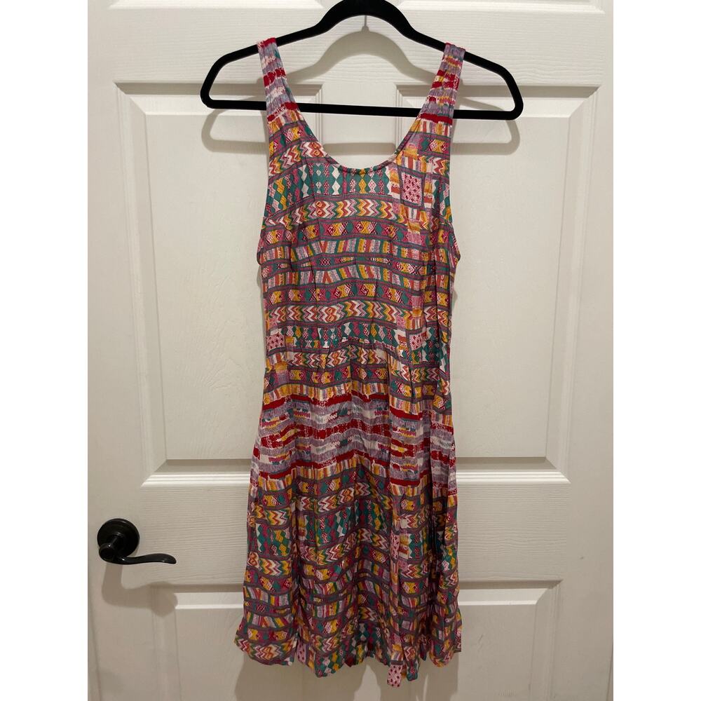 Roxy Multi-Color Tribal Print Tank Tie Back Mini Dress L
